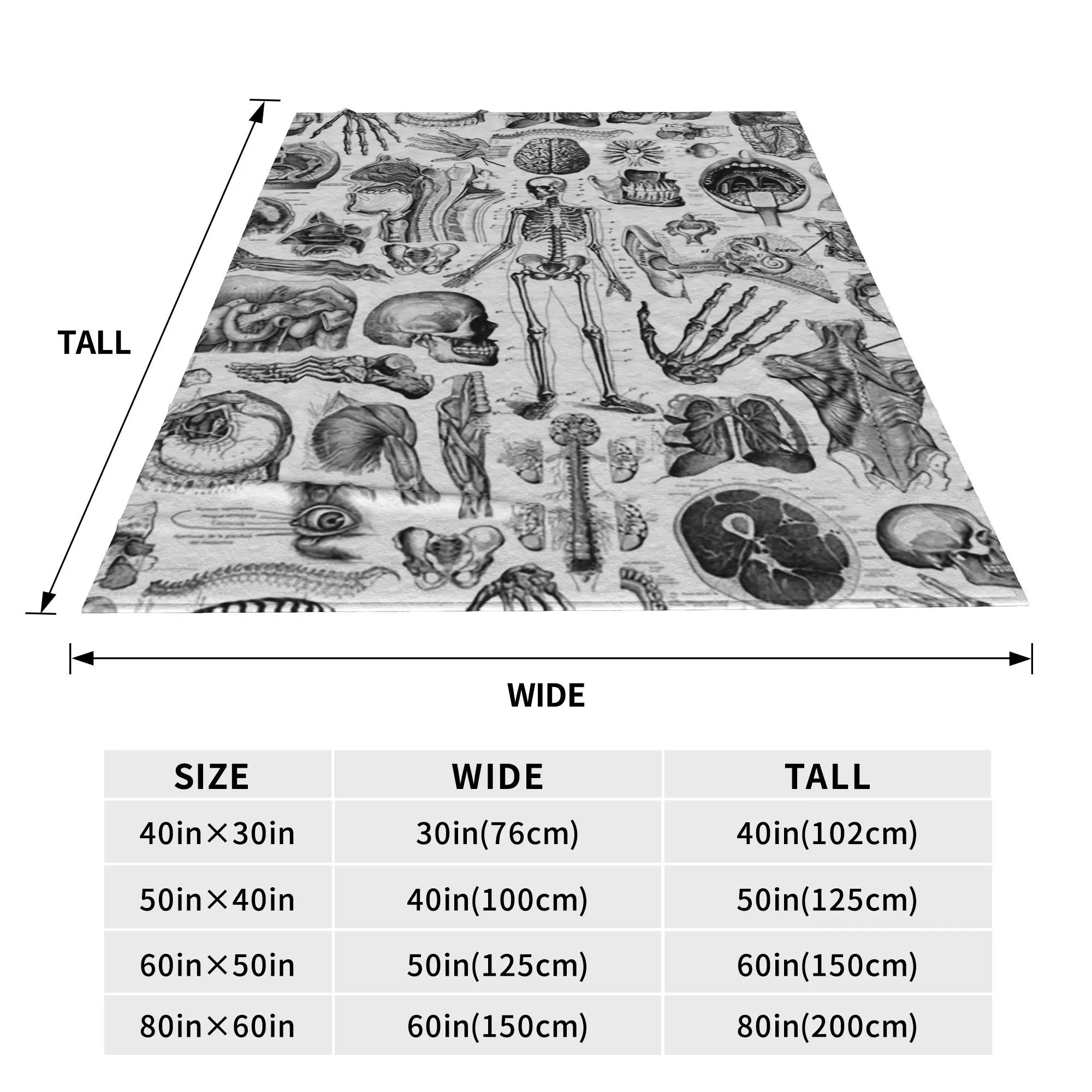 Human Anatomy White Print Blanket Soft Warm Flannel Throw Blanket Bedspread for Bed Living room Picnic Travel Home Couch