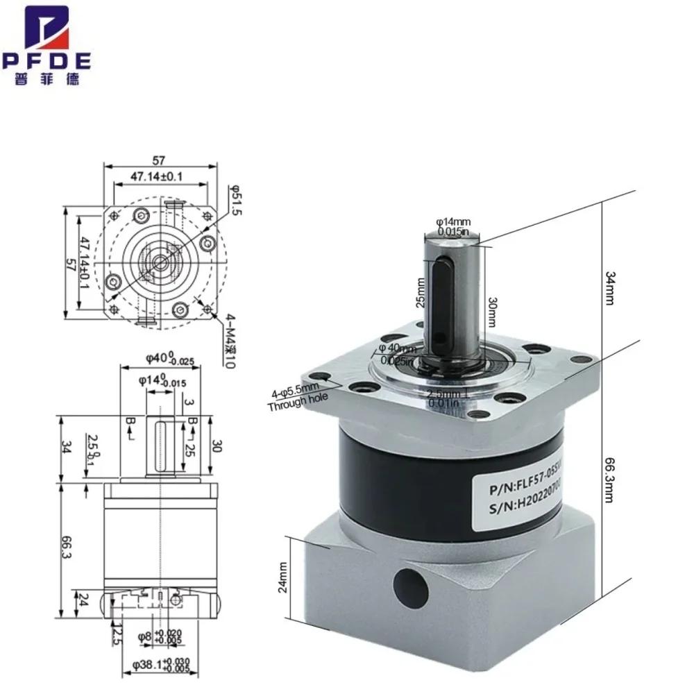 Planetary Reducer PFDE  FLF57-SW  FLF57 Suitable For Nema23 57 Stepper Motor 8mm Input and 14mm Output For CNC Engraver
