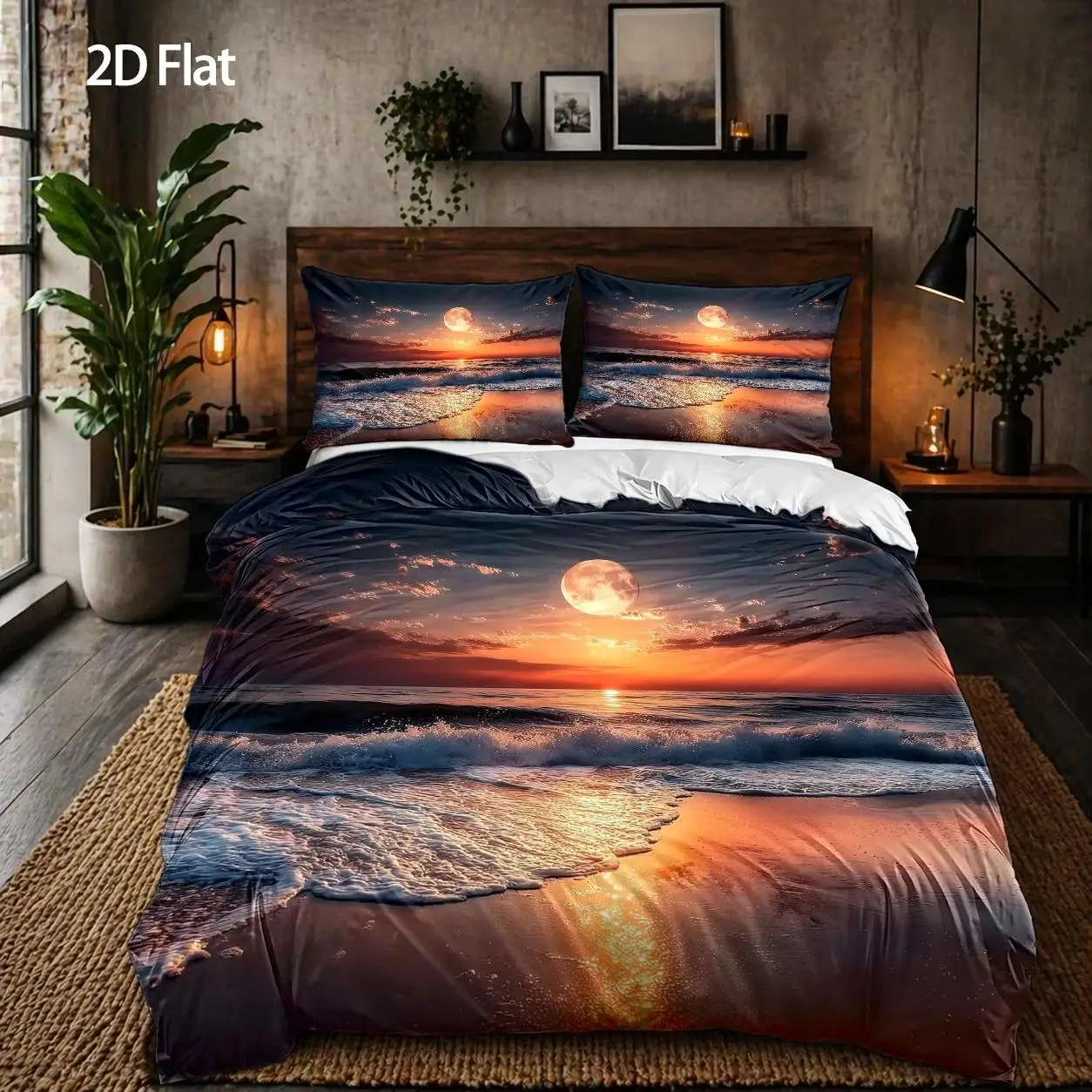 3-Piece Quilt Cover Set, 1 Quilt Cover + 2 Pillowcases (Without Filling) 2D Flat Printing, Three-Piece Quilt Cover Set, Sea Waves and Sunset Theme, Surreal Style, Beach Sunrise Festival, Suitable for All Seasons, Machine Washable, Invisible Zipper, Large Quilt Cover Set, Bedding Set, Skin-Friendly and Breathable, Soft and Comfortable, Does Not Fade or Pill, Suitable for Home/Dormitory/Master Bedroom/Guest Room