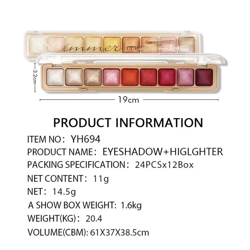 9-Color Eye Shadow Palette Fashion Glitter Long Lasting Eye Makeup Tool Natural Sweat Proof Cosmetic Tool Girl