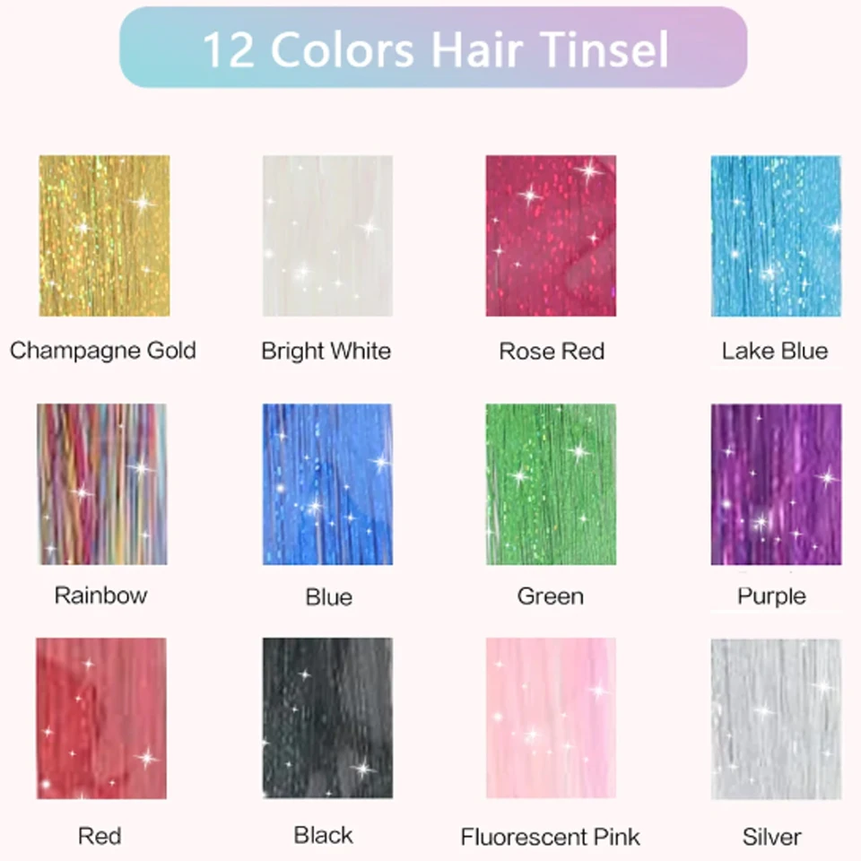 48 Polegada kit de enfeites de cabelo sintético com ferramenta extensões de cabelo de enfeites 12 cores cabelo de fada enfeites de cabelo brilhante