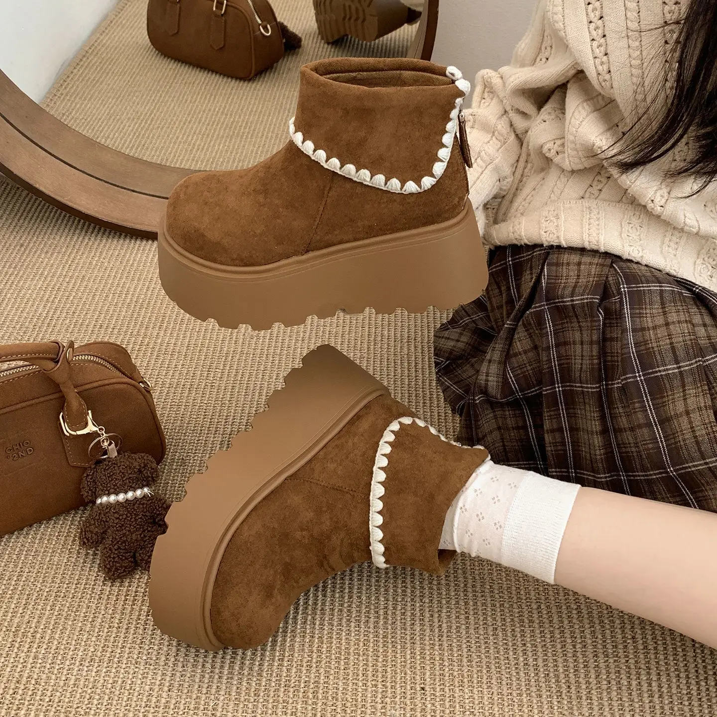 

Sweet Boots Girls Autumn New Retro Synthetic Suede Single Women Ankle Boots Outsole College Korea Fashion Short Boots for Woman