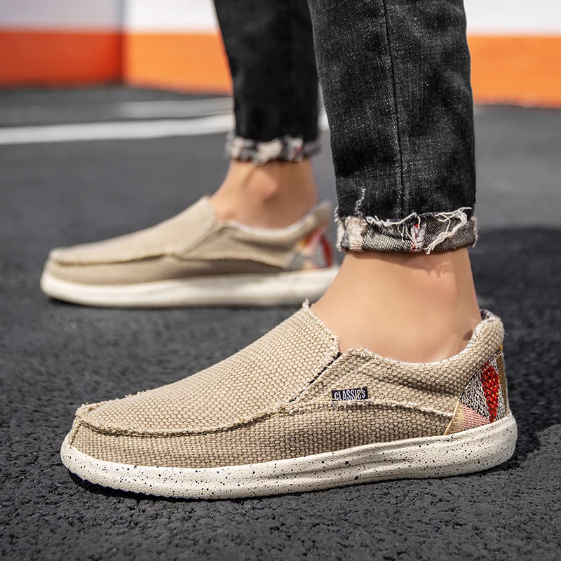 

2023 Summer Fashion Men Canvas Shoes Luxury Brand Slip On Vulcanize Shoes Lightweight Loafers Casual Driving Shoes Big Size 48