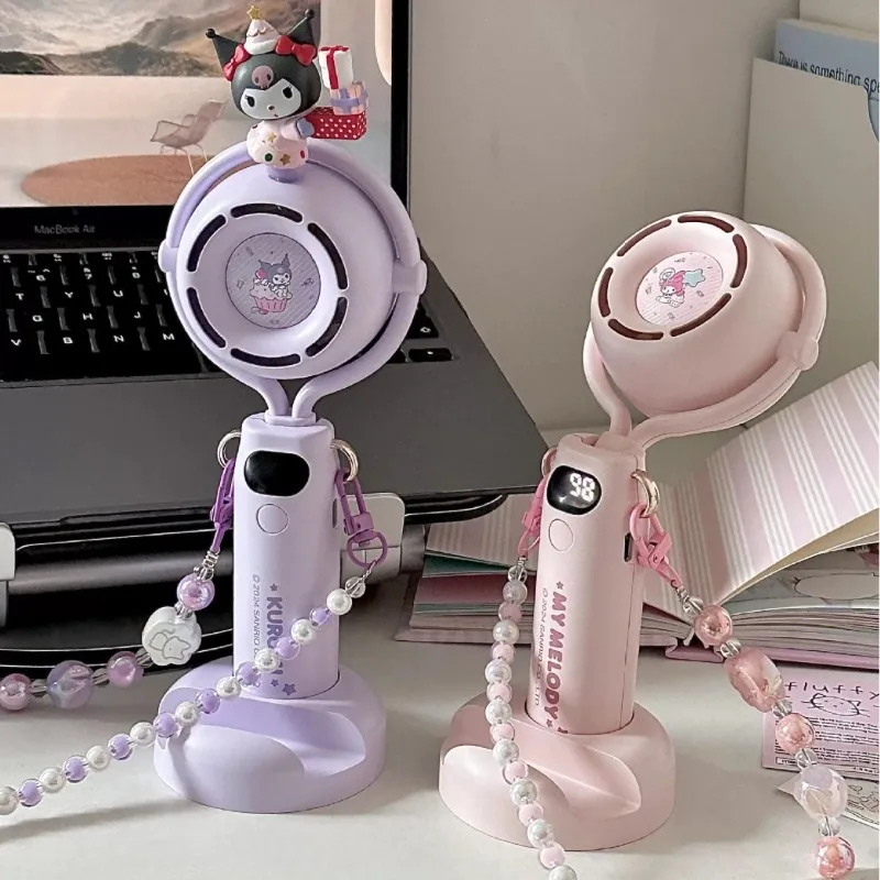 

Cute Cartoon Melody Foldable Handheld Small Fan Kuromi Mini Portable Body Charging Silent Cooling Super Long Battery Life Fan