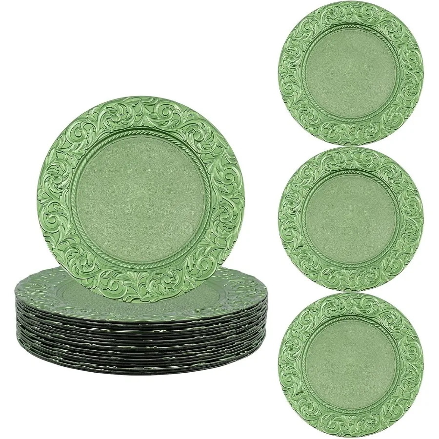 

Charger Plates Set Round Charger Plates 13'' Reusable Serving Plates Wedding Decorative Chargers Patterned Snack Trays Embossed