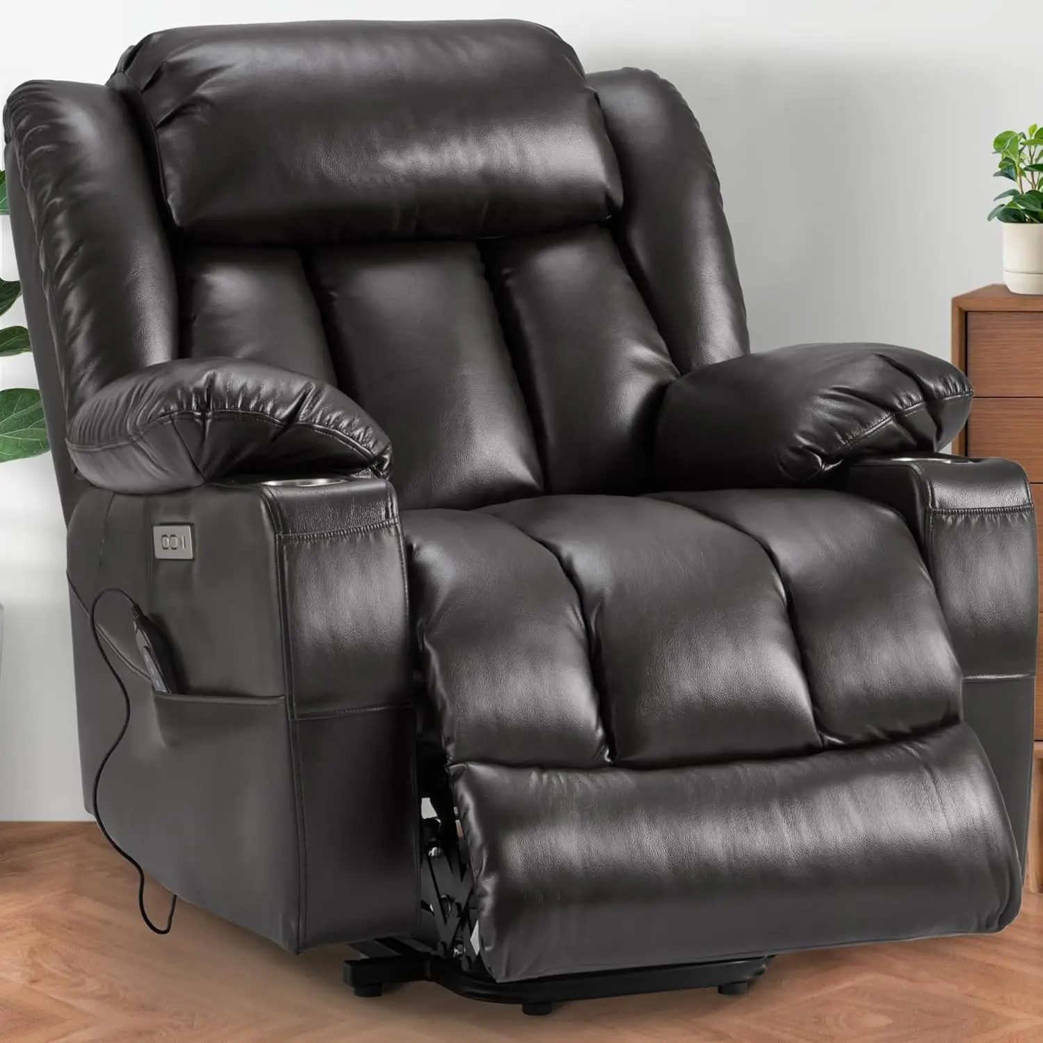 Power Lift Recliner Leather Sofa Chair with Massage And Heat Lazy Boy Chair with Cup Holders USB And Type-C Ports Customized