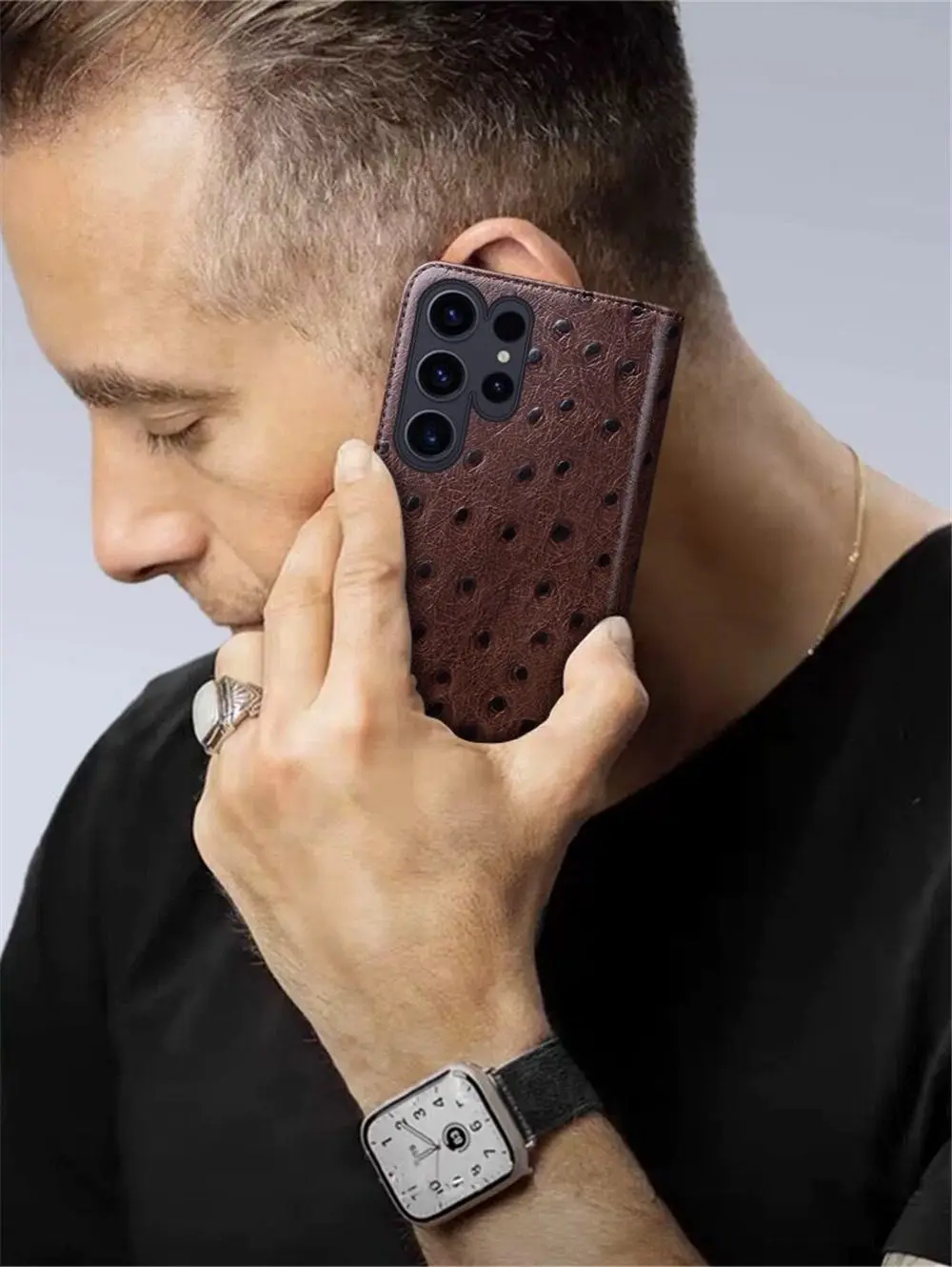 Genuine Leather Crocodile Ostrich Flip Case for Samsung Galaxy S24 Ultra S24 Business Holder Cover