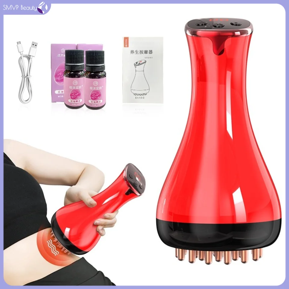 

Electric Meridian Brush 4-1 Body Massager Vibrate Microcurrent Hot Compress Scraping Lymphatic Drainage Machine Fat Burner Red