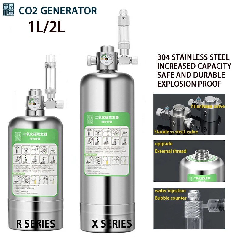 ZRDR Aquarium CO2 Generator System Kit Fish tank aquatic plant carbon dioxide steel cylinder raw material reaction generator
