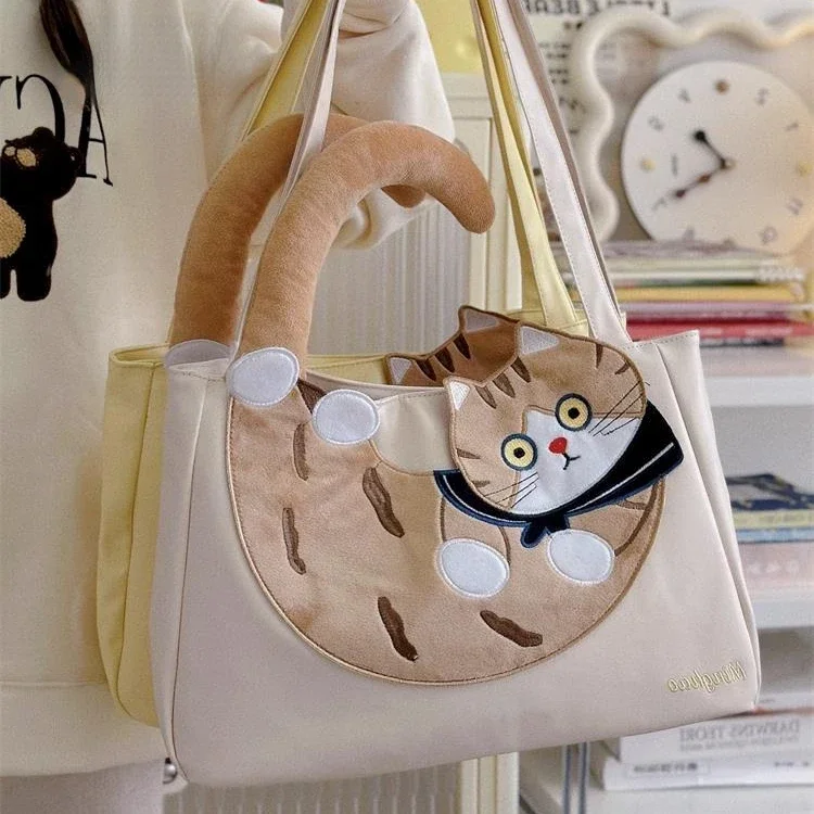 Cute Cat Large Capacity Storage Bags Handbag Shoulder Bags Armpit Bag Kawaii Canvas Bag Women Bags Tote Bag HandBags