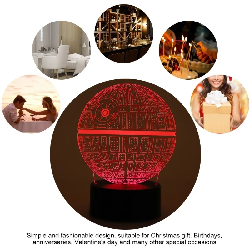 Night Light ABS Base Holder Planet Pattern Lamp Touch Switch (Black Without Remote Control)