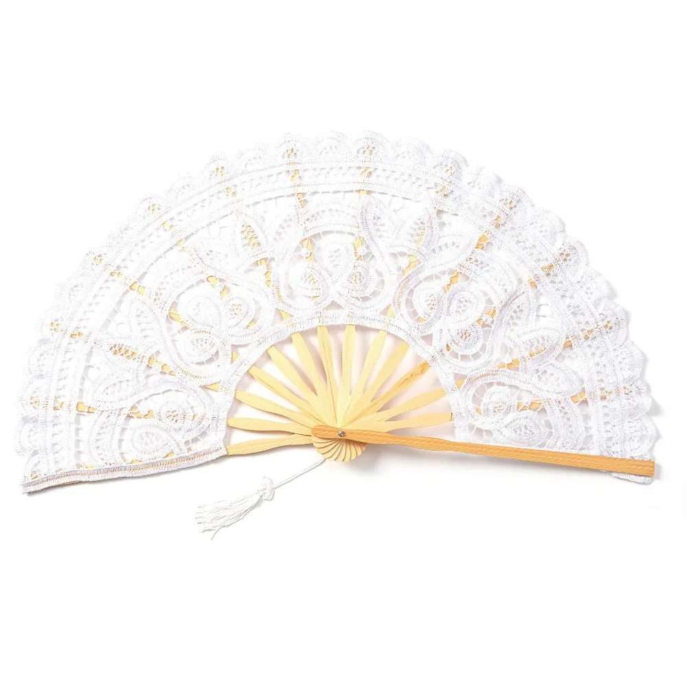 Lace Vintage Lace Hand Fan Tassel Pendant Handheld Embroidered Folding Fan Hollow Ribs Elegant Style Dance Handheld Fan