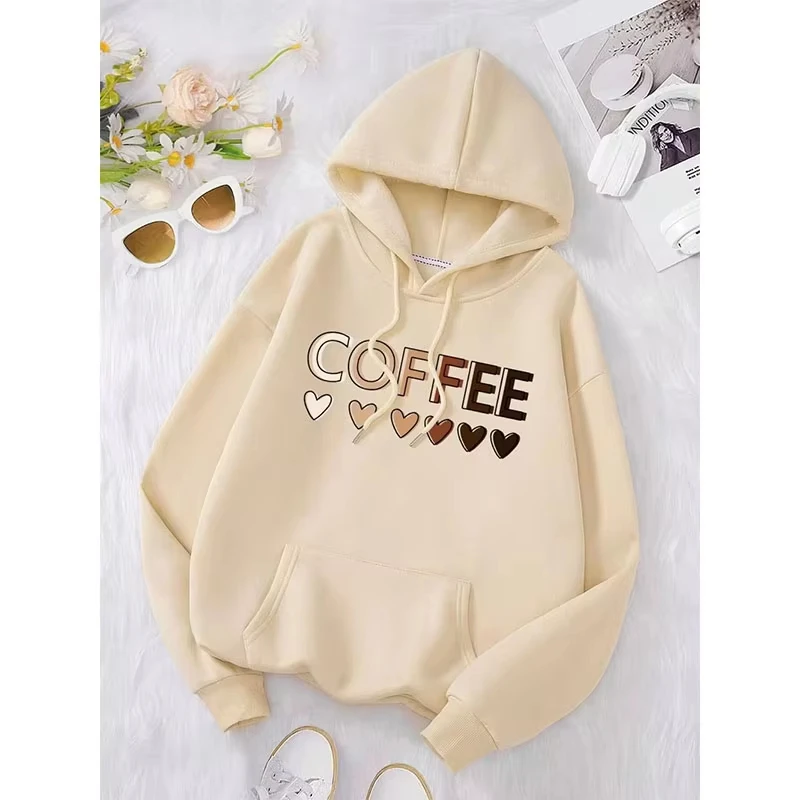 

Love Coffee Funny Letter Graphic Printing Hoody Woman Fashion Fleece Sweatshirt Casual S-XXXL Hooded Autumn Oversized Clothing