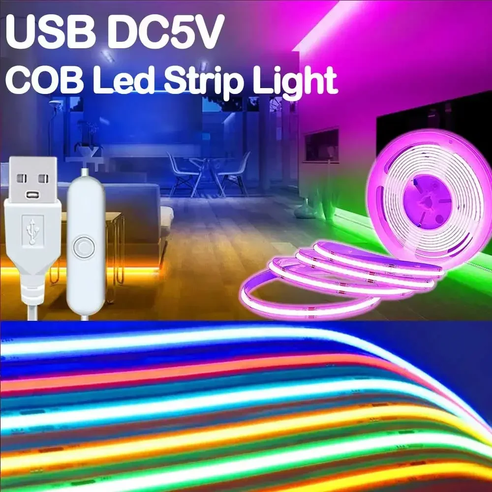 

DC5V USB COB Led Strip Light COB LED Tape Red Blue Green Pink Yellow Warm White Light 8MM High Density 320LEDs/m Linear Flexible