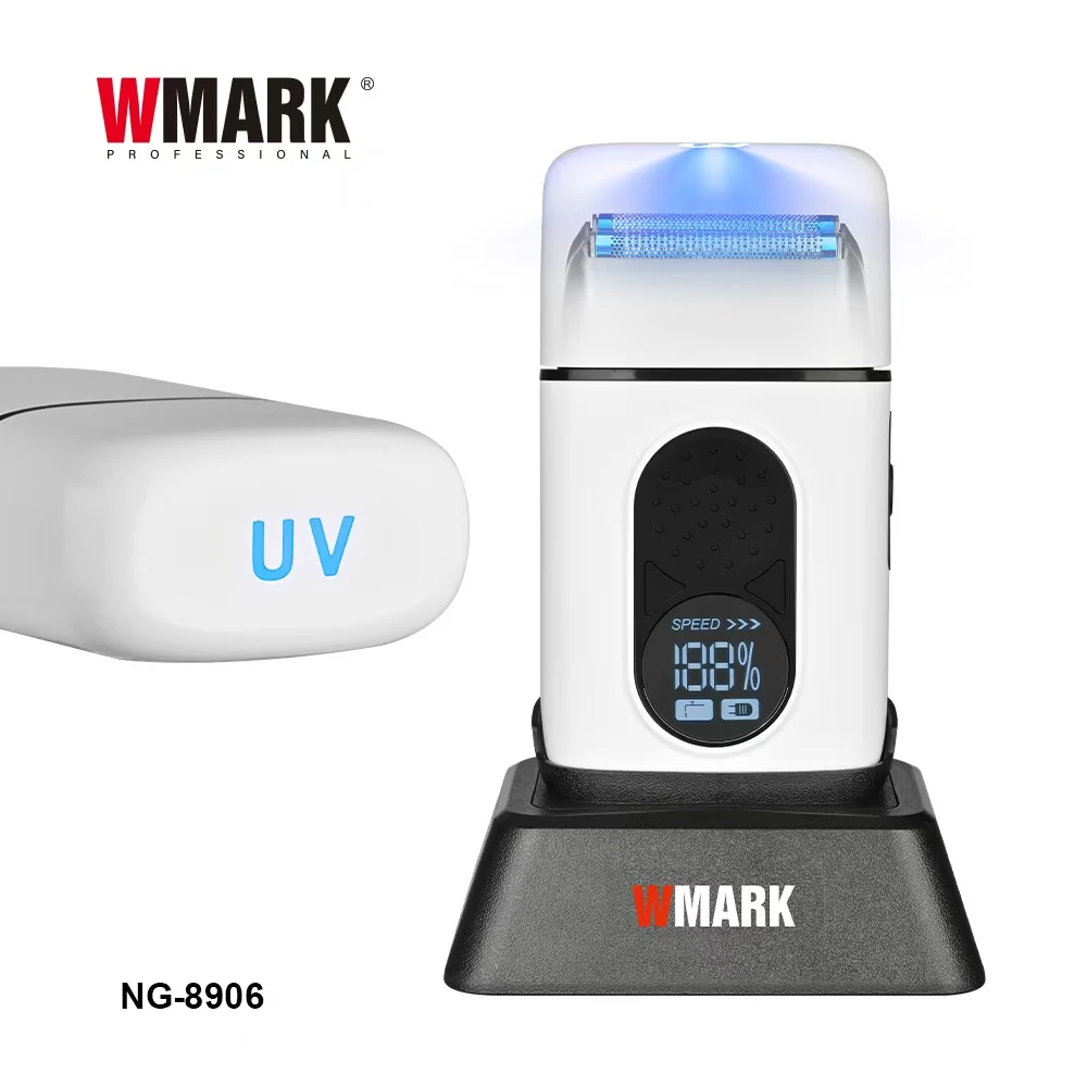 

Электробритва WMARK для мужчин, 9500 об/мин, 5 Вт, с зарядной базой, сумкой для хранения, полностью металлический корпус, LED-дисплей, УФ-стерилизация, профессиональная бритва