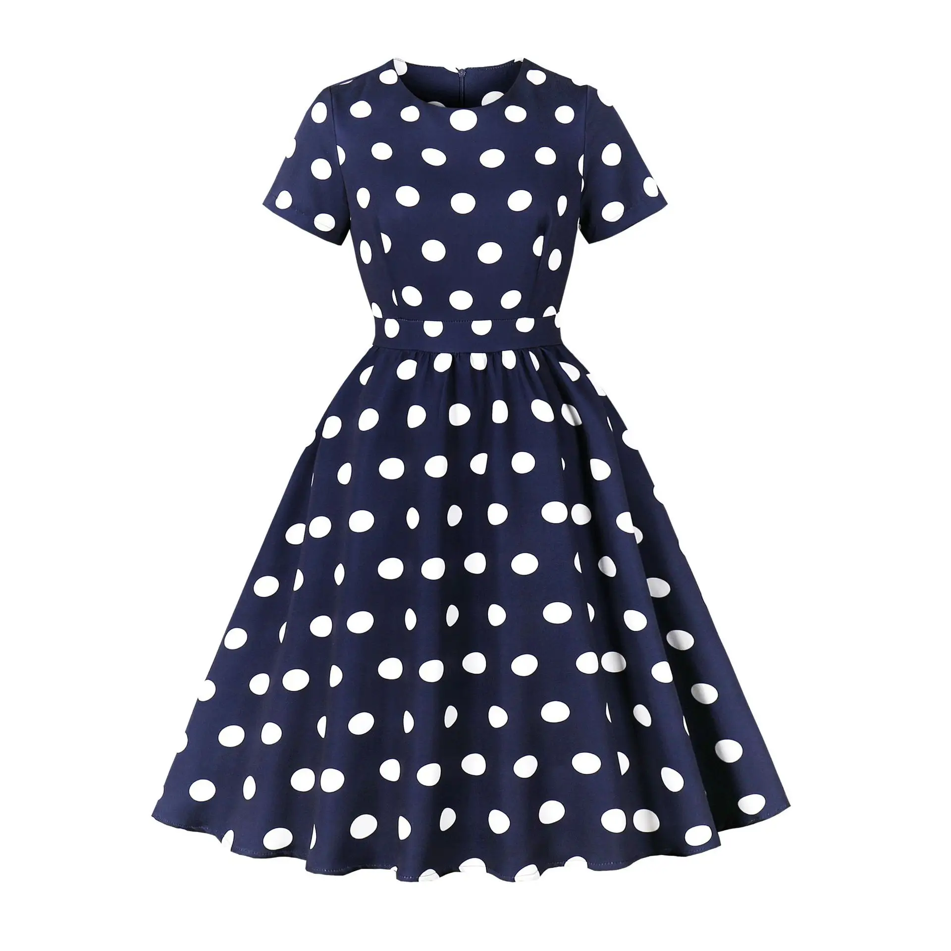 

Vintage Polka Dot Dress Summer Retro Women's Short Sleeved Round Neck Mini Casual Dress Elegant Ball Gown Party Robe Vestidos