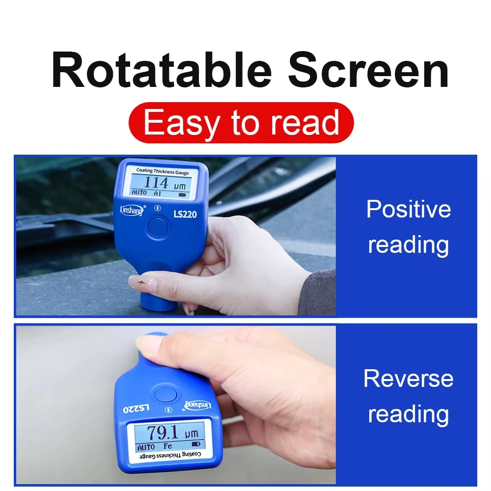 Paint Coating Thickness Tester 0-2000μm 0.1μm Fe NFe Probe Gauge LS220 for Auto Car Paint Film Thickness Gauge -20℃ LCD Screen