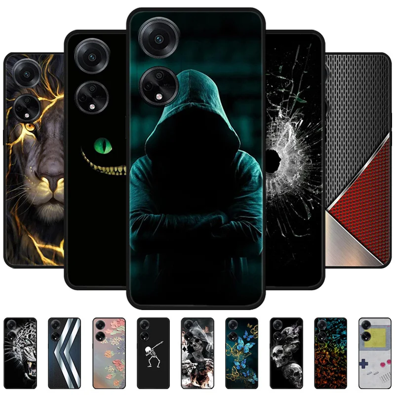 For OPPO A38 A78 4G Cases Shockproof Black Soft Silicone Print Phone Case For OPPO A78 A98 5G Cover CPH2483 Coque CPH2565 Funda