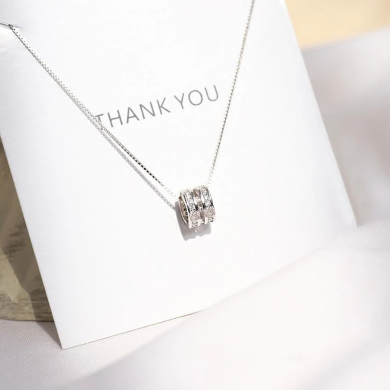 Sole Memory Geometric Double Round 925 Sterling Silver Clavicle Chain Literary Necklace For Women NE349
