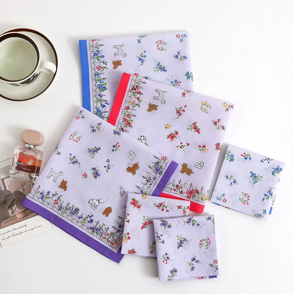 

3Pcs Pure Cotton Cartoon Printed Handkerchief Old-fashioned Thin Soft and Comfortable Cotton Summer Out Portable Hand Towel 43cm