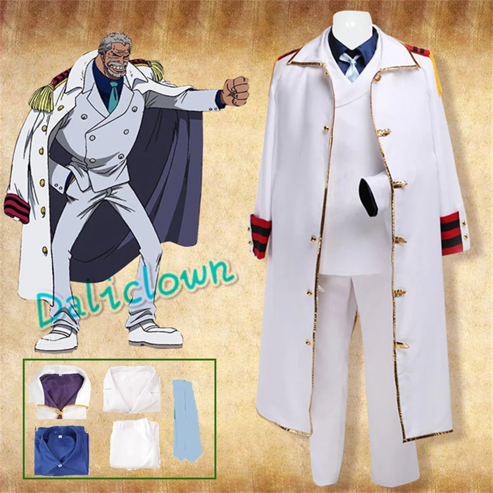 Monkey D Garp Anime Cosplay Costume pour hommes et femmes, uniforme marin, veste, manteau, Everak, Luffy, grand-père, fête d'Halloween