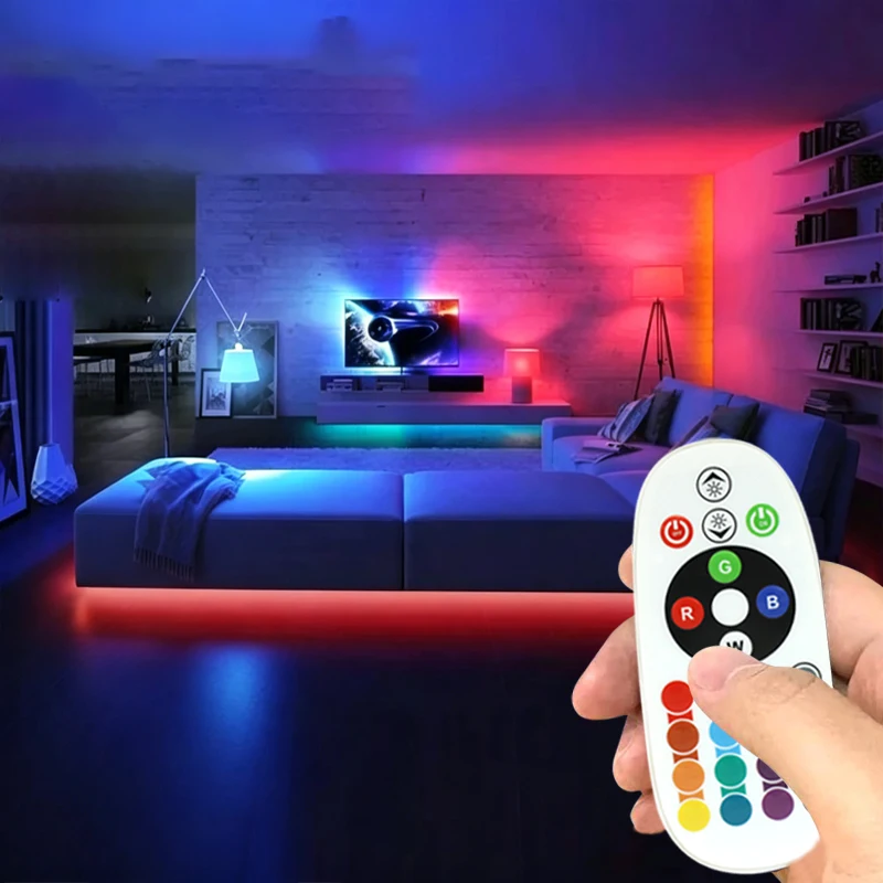 1 Rolle RGB-Farbwechsel-Neon-LED-Lichtstreifen, mit weißem 24-Tasten-Multifunktionscontroller, Bluetooth-Tonabnahmefunktion, App-Steuerung, geeignet für TV- und Computer-Hintergrundbeleuchtung, Gaming, Ferienhaus und S – Detail 7