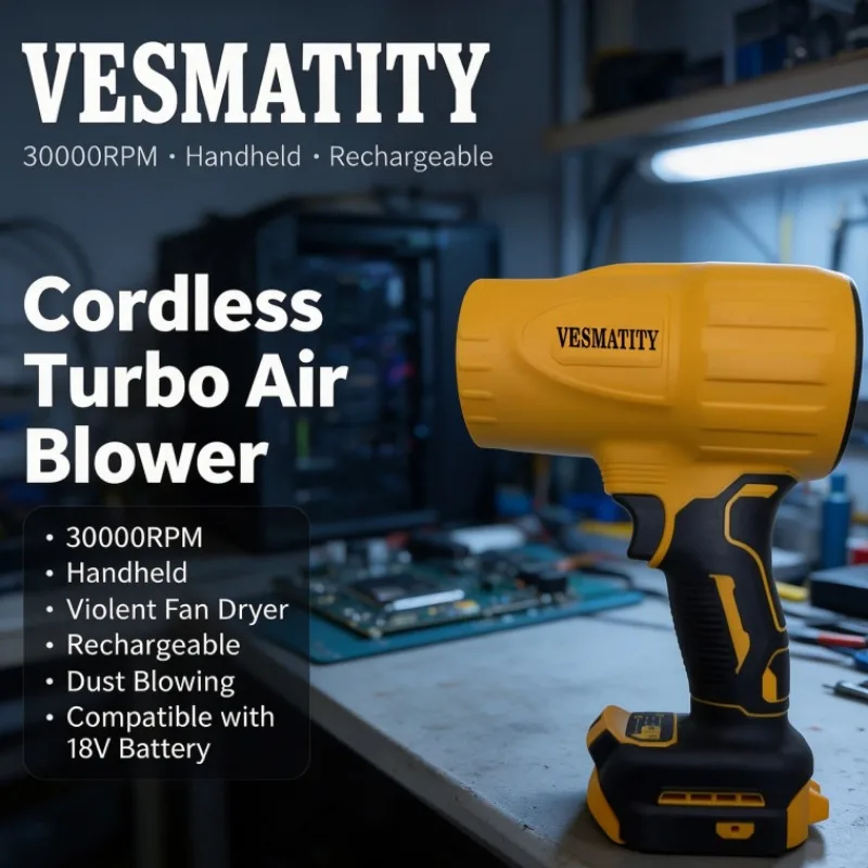 Handheld 30000RPM Cordless Turbo Air Blower Violent Fan Dryer Rechargeable Dust Blowing Power Tool Compatible with 18V Battery