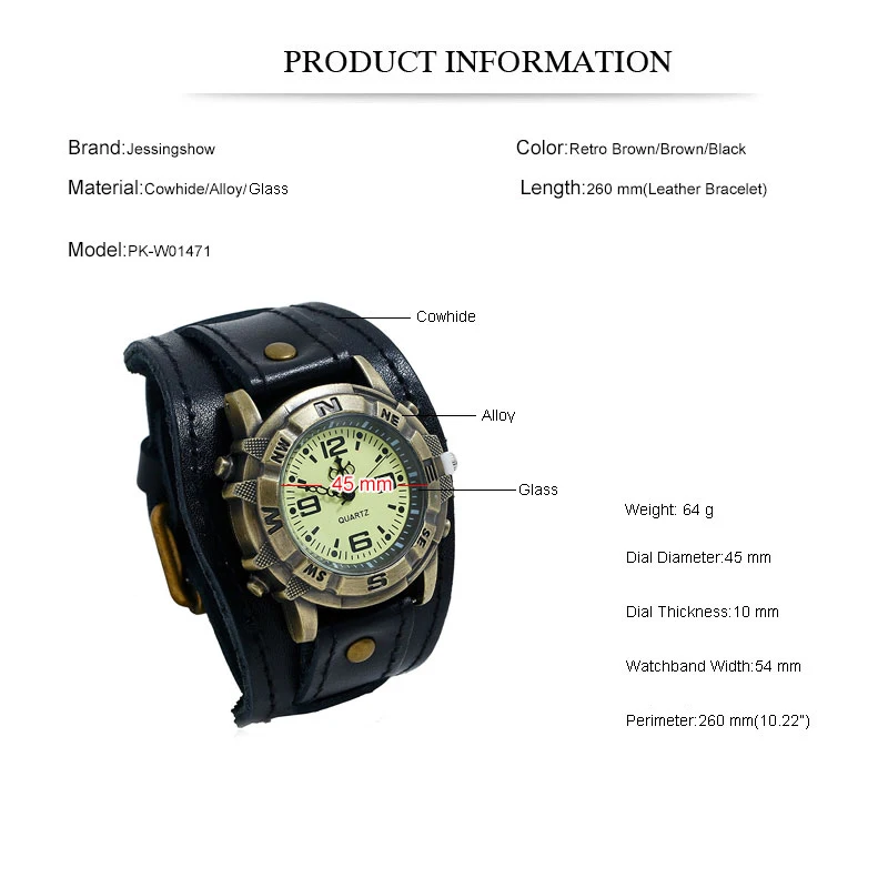 Retro Genuine Leather Strap Men's Cuff Watch