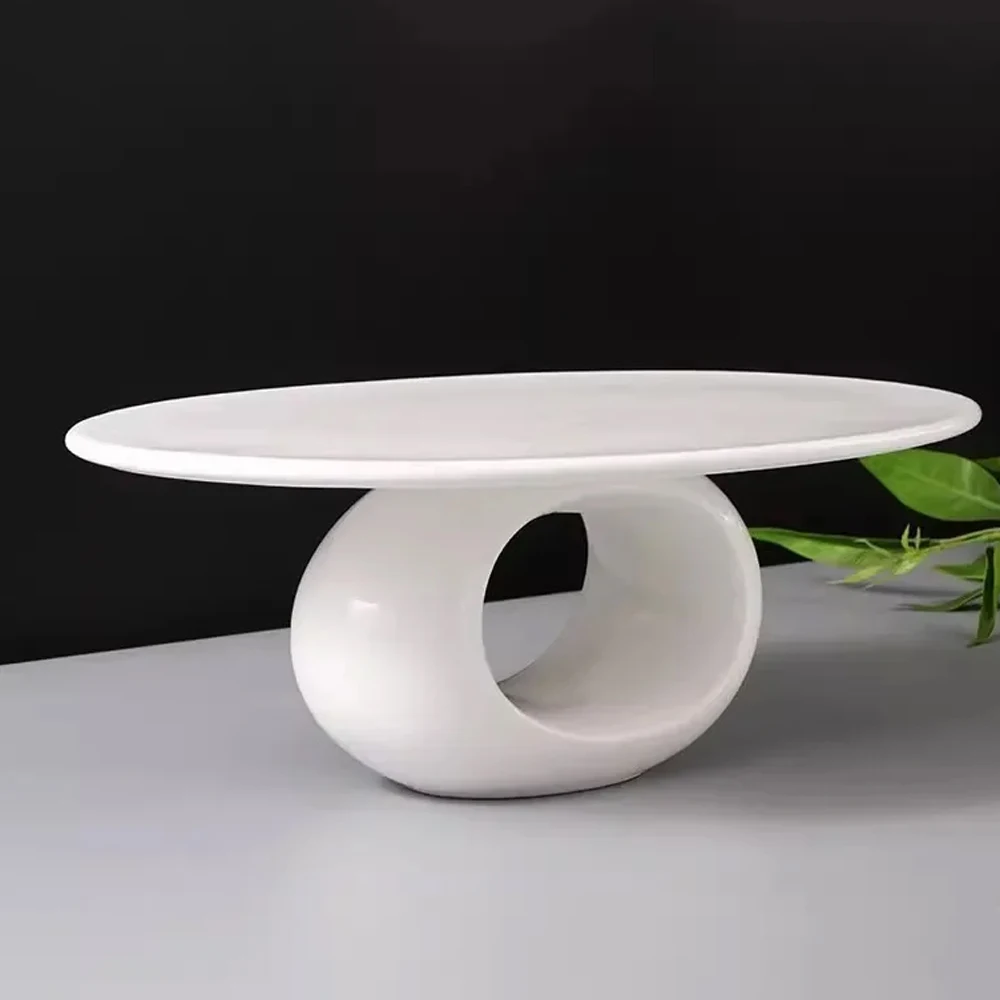 Creative High Foot Ceramic Dinner Plate Pure White Oval Flat Plate Dessert Display Plate Sushi Dish Molecular Cuisine Tableware