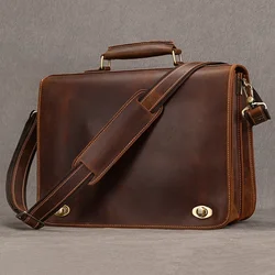 Top Grade Thick Genuine Leather Men Briefcase 15