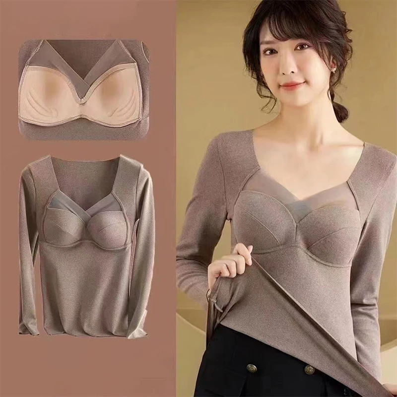 

Thermal Underwear Women's Long Sleeve Thickened Fleece Seamless Warm Winter Tops