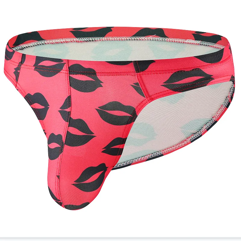 

Men's Underwear Red Lip Printed Erotic Panties Low Rise U Convex Pouch Lingerie Underpants Briefs Bikini Slip Homme String