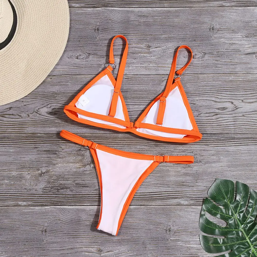 Ladies Sexy Solid Color Sling Bikini Set Metal Buckle Decorated Brazilian Swimwear Beach Vacation Split Swimwear - Image 4