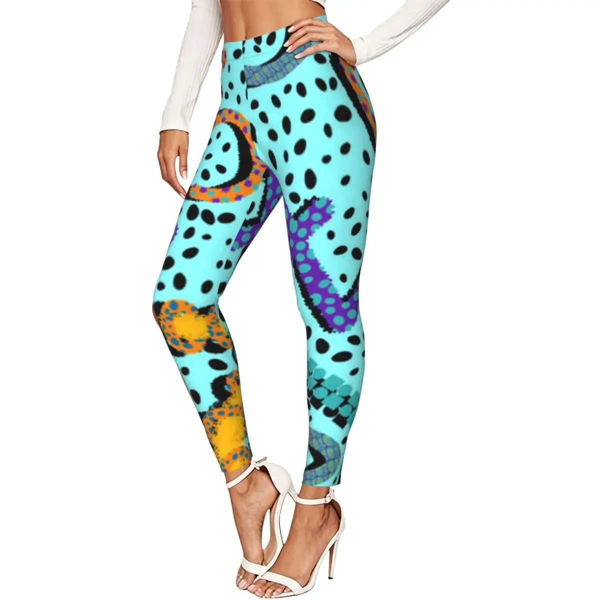 Ladies Elastic Waist Skinny Leggings Cartoon Numbers Pattern Trousers For Daily Outdoor
