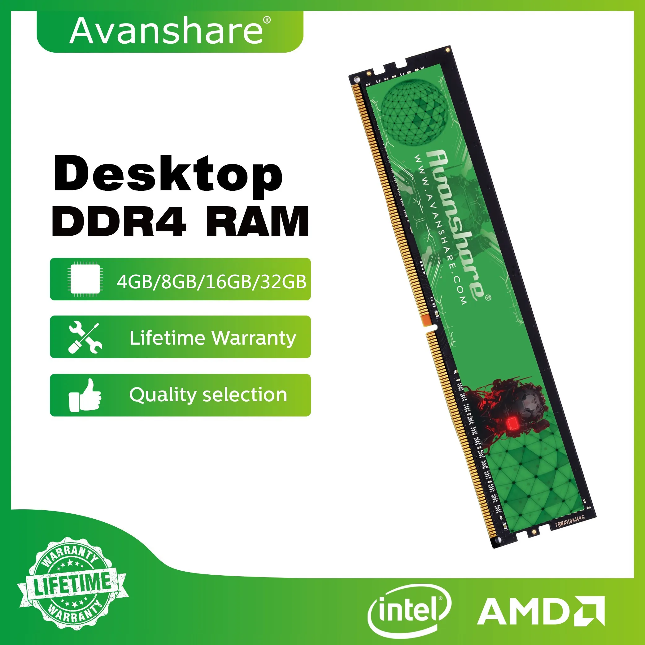 Imagem -04 - Memória Ram Avanshare Ddr4 4gb 8gb 16gb 32gb 1333 1600 2133 2400 2666 3200 Mhz Ddr3 Ddr4 Memória de Desktop sem Ecc Dimm sem Buffer