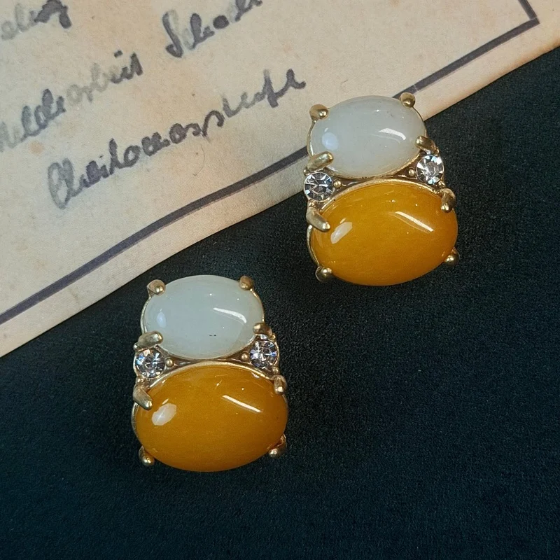 

Vintage Oval Yellow Green Agate Stones Studs Earring Gold Color Trend Anniversary Party Gift For Woman Luxury Jewelry 2026 New