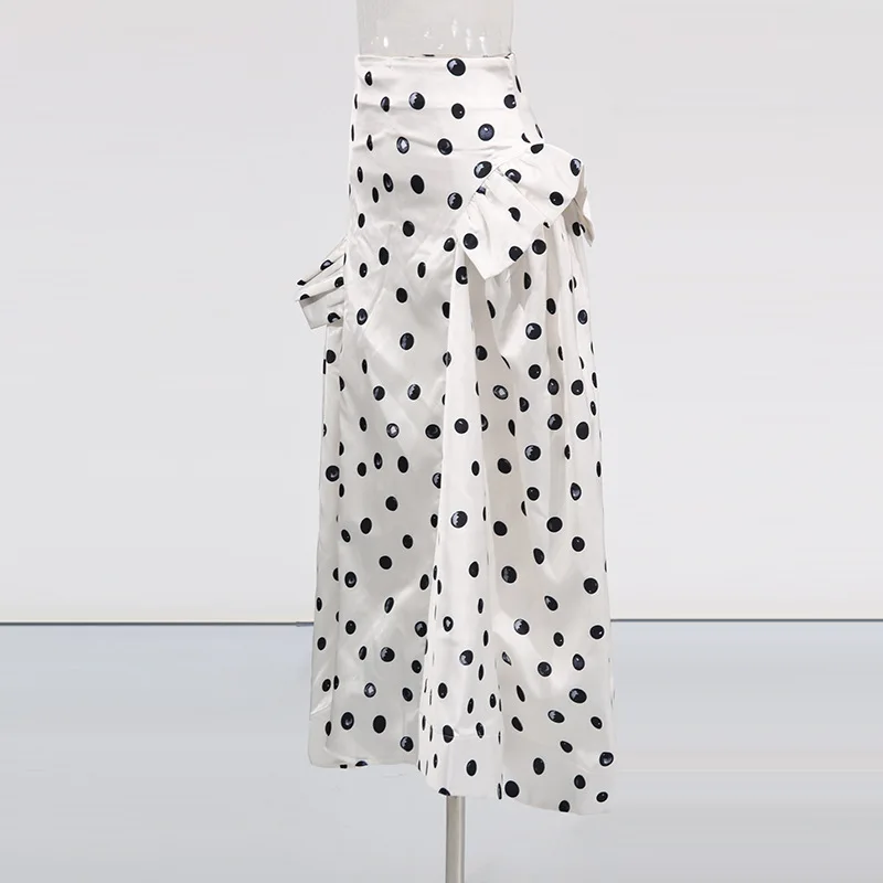 HKSH Women Skirt Polka Dot Printed Asymmetric Ruffled Pleated Versatile French Elegant High-End Trend Long Skirts Summer HK23114