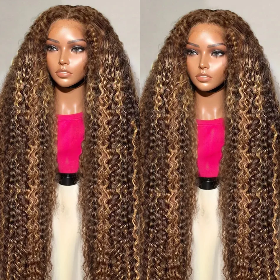 30 34 Inch Highlight Ombre Curly 13x4 Lace Front Wig 4/27 Brown Colored Deep Wave 13x6 HD Lace Frontal Human Hair Wigs