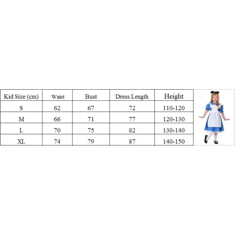 أليس في بلاد العجائب زي هالوين للأطفال ، فستان لوليتا خادمة للفتيات ، أزياء تنكرية زرقاء للأطفال ، حفلة كرنفال فاخرة