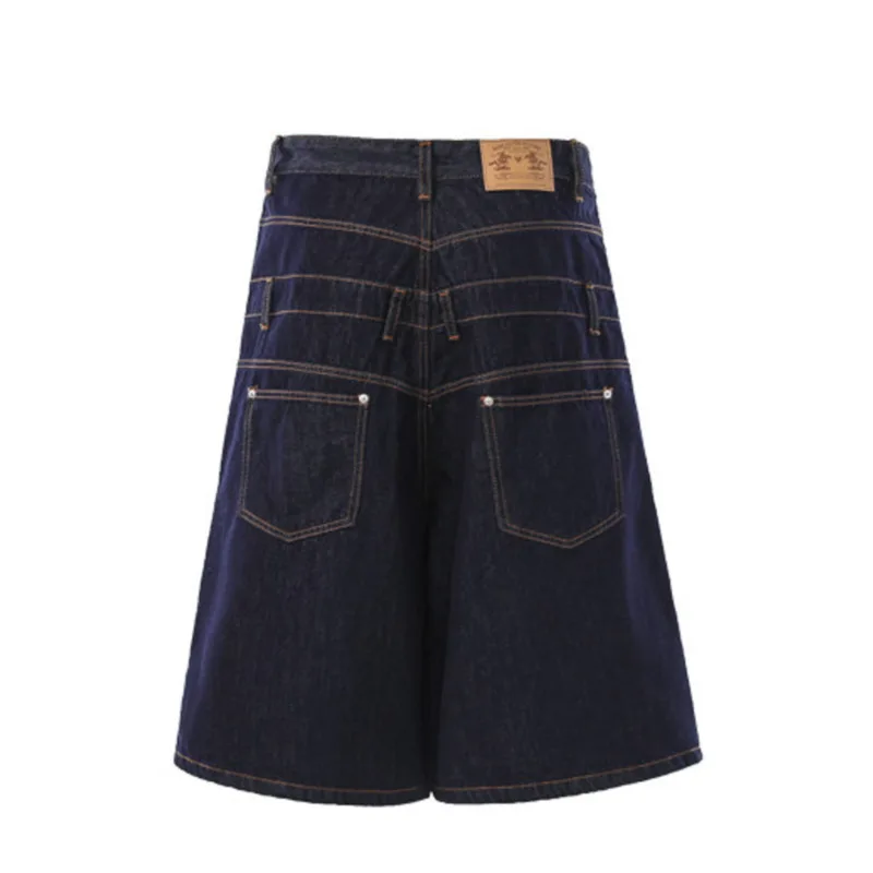 ANJY Spring Summer New Women Tide Vintage Rivet-Deconstructed Double-waistband Design Denim Cropped Pants Wide-Leg Shorts A23833