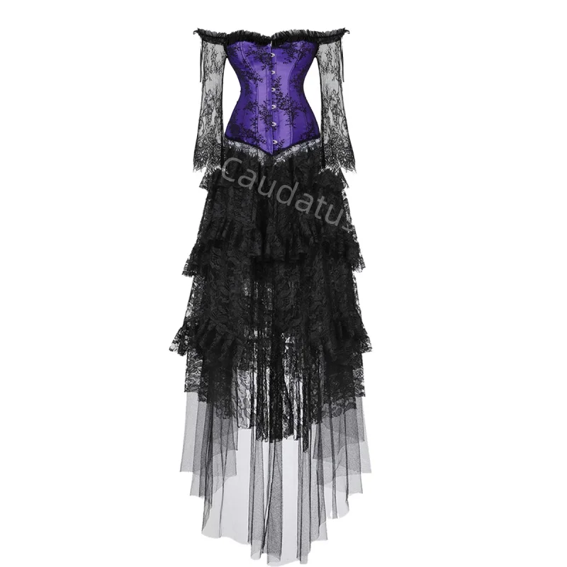 Corset Dress Plus Size Long Skirt Set Sexy Bustier lace Vampire costume Burlesque Gothic Vintage Halloween Costume Fashion Party view 5