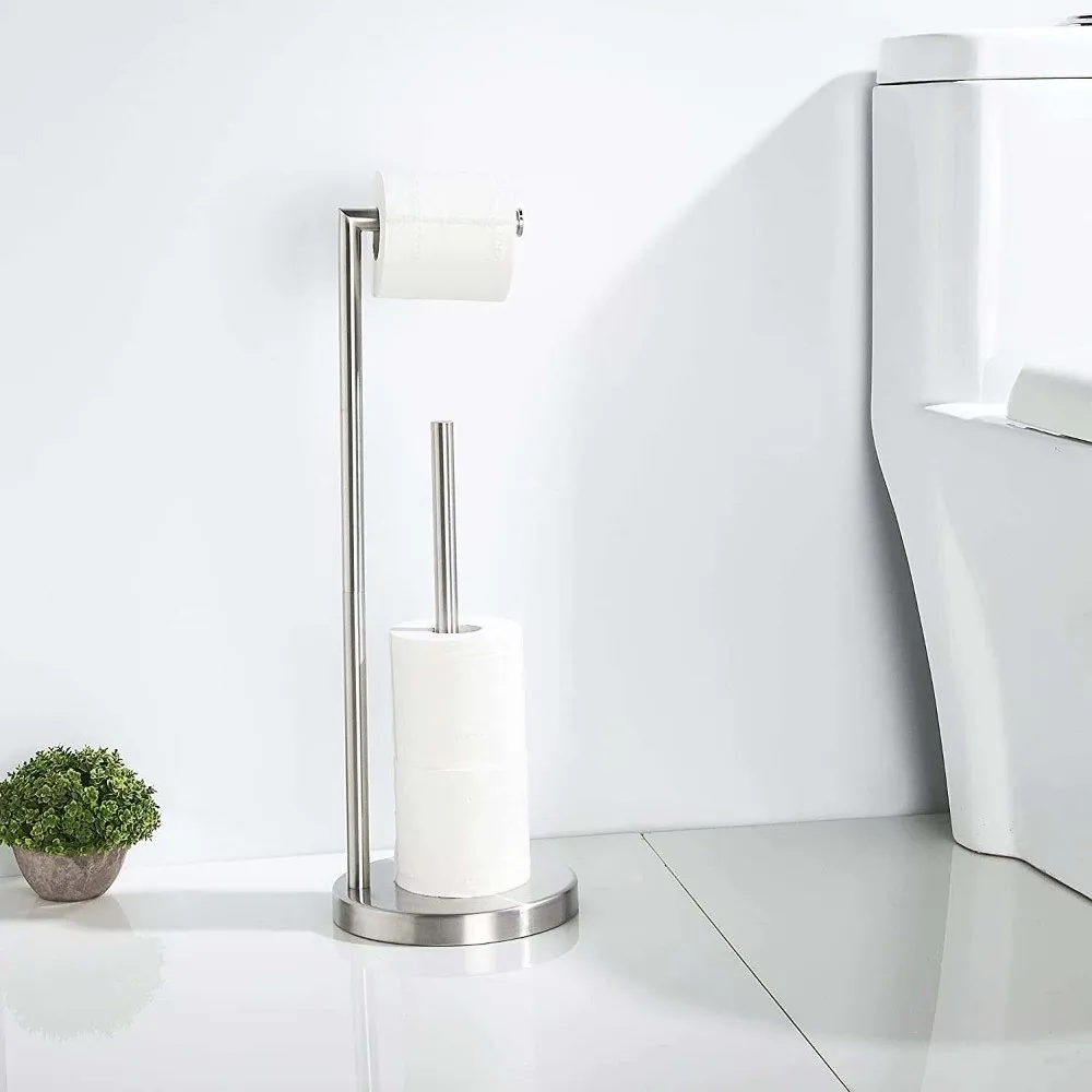 Stainless Steel Toilet Paper Holder Freestanding Base Jumbo Roll Fit Tissue Roll Stand Reserve Storage Upright Design