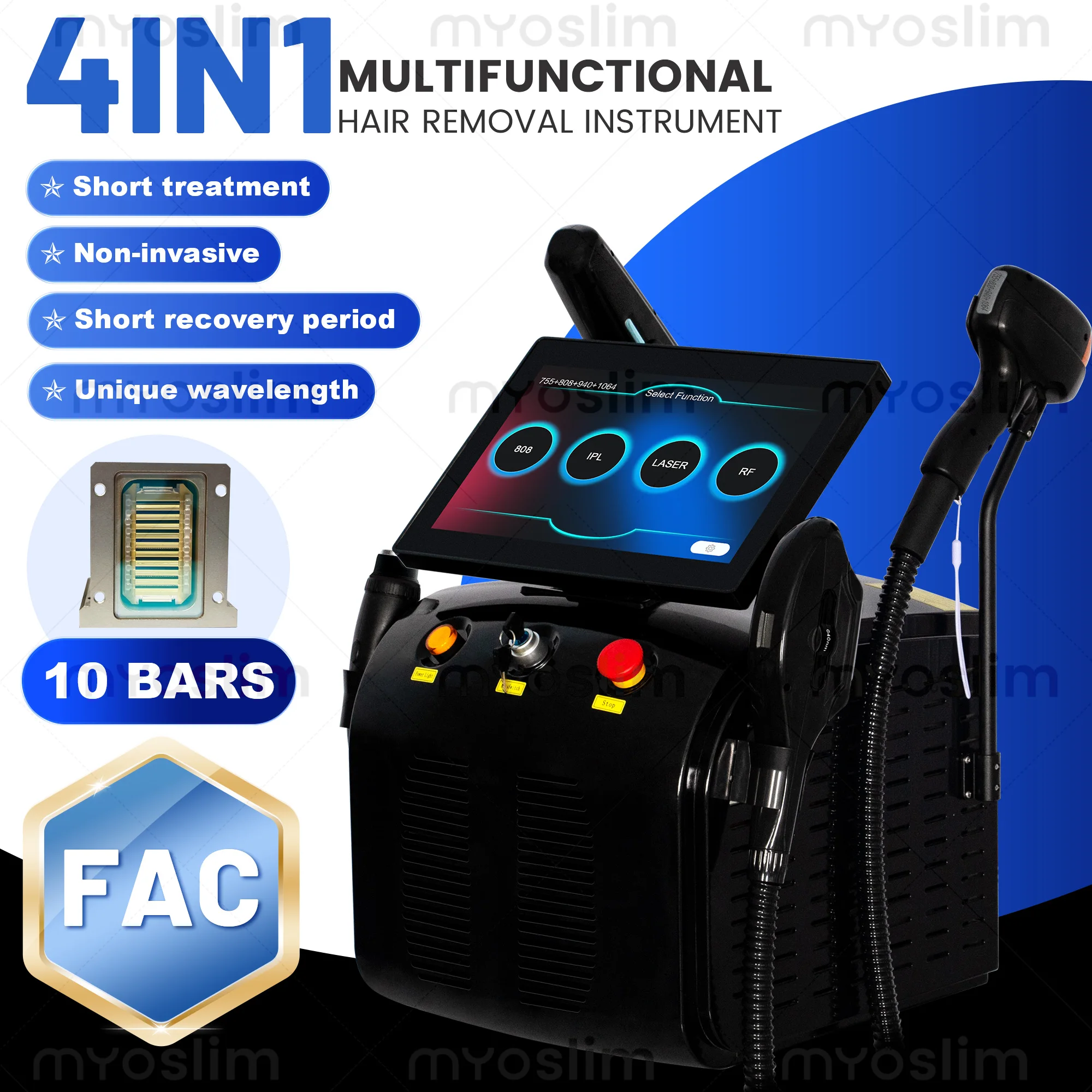 Machine d'épilation indolore 5000W 4-en-1 Soprano Titanium Ice Platinum Diode 4 longueurs d'onde ND:YAG RF IPL OPT