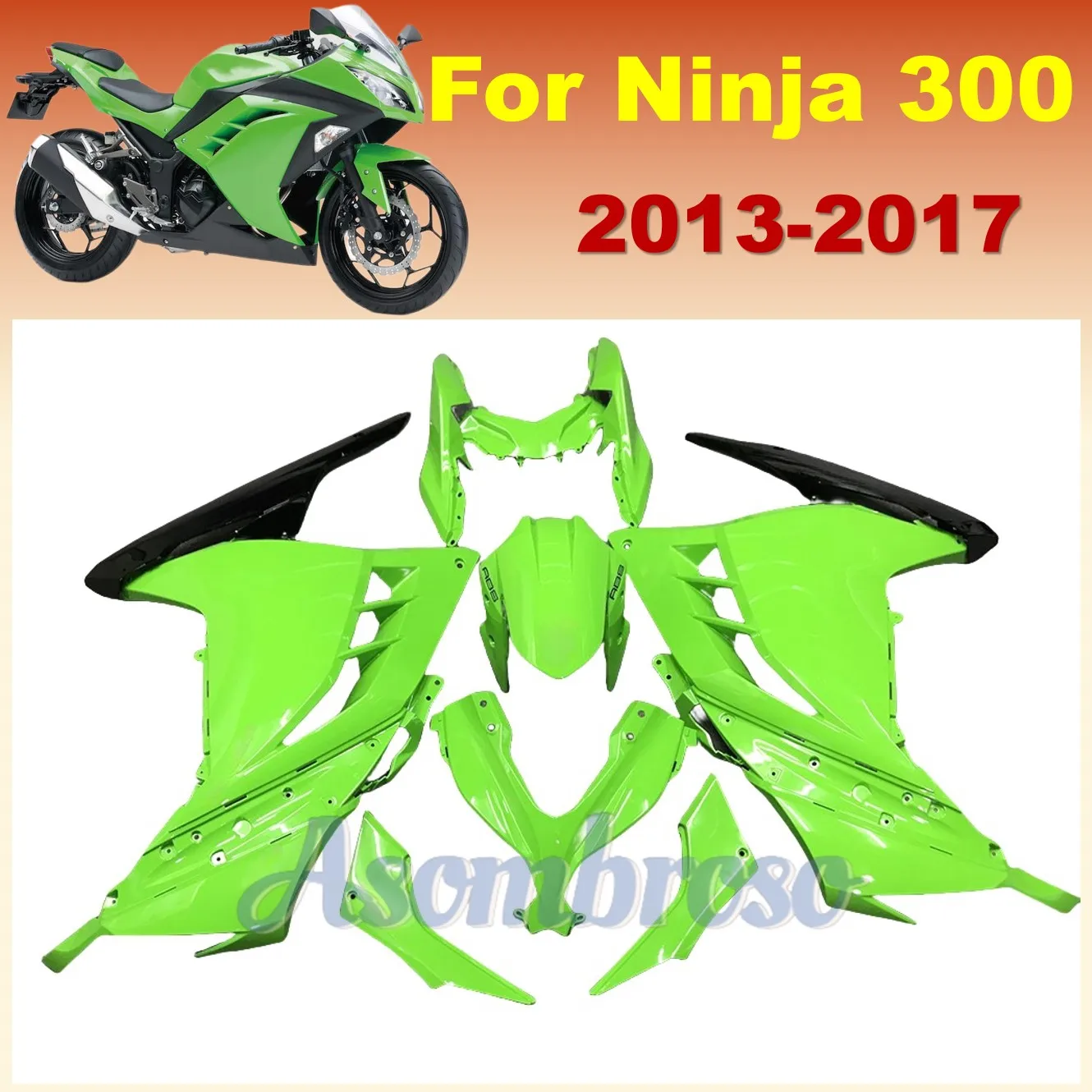 For Ninja 250R 2013 2014 2015 2016 2017 Ninja 300R 13-17 All Green Fairings EX250 EX300 ZX300R Motorcycle Fairing body set