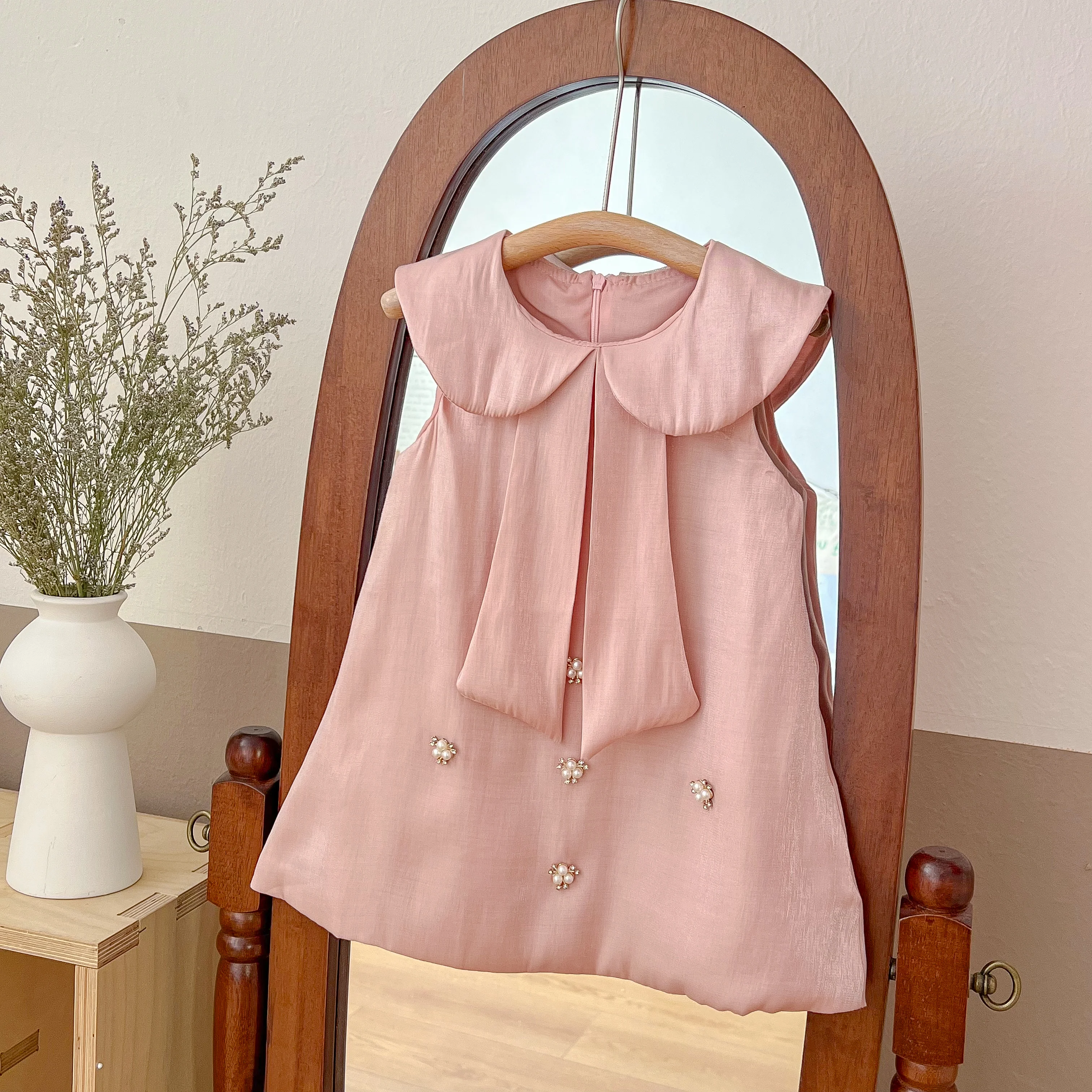 

Baby Girl Princess Bow Sleeveless Dress Infant Toddler Child Elegant Pearl Vestido Birthday Wedding Summer Baby Clothes 18M-10Y