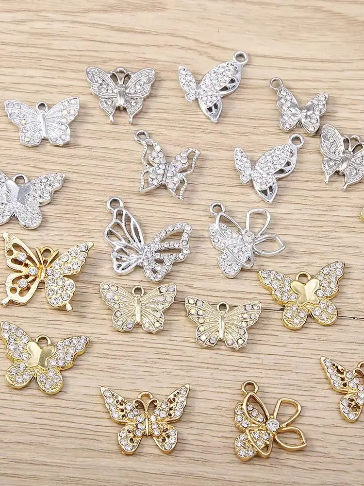 Tusember 10 Stück Exquisite Schmetterlingsanhänger in Goldfarbe, Kristall-Schmetterlingsanhänger für Schmuckherstellung, Mode-Ohrringe, Halsketten, DIY – Detail 1