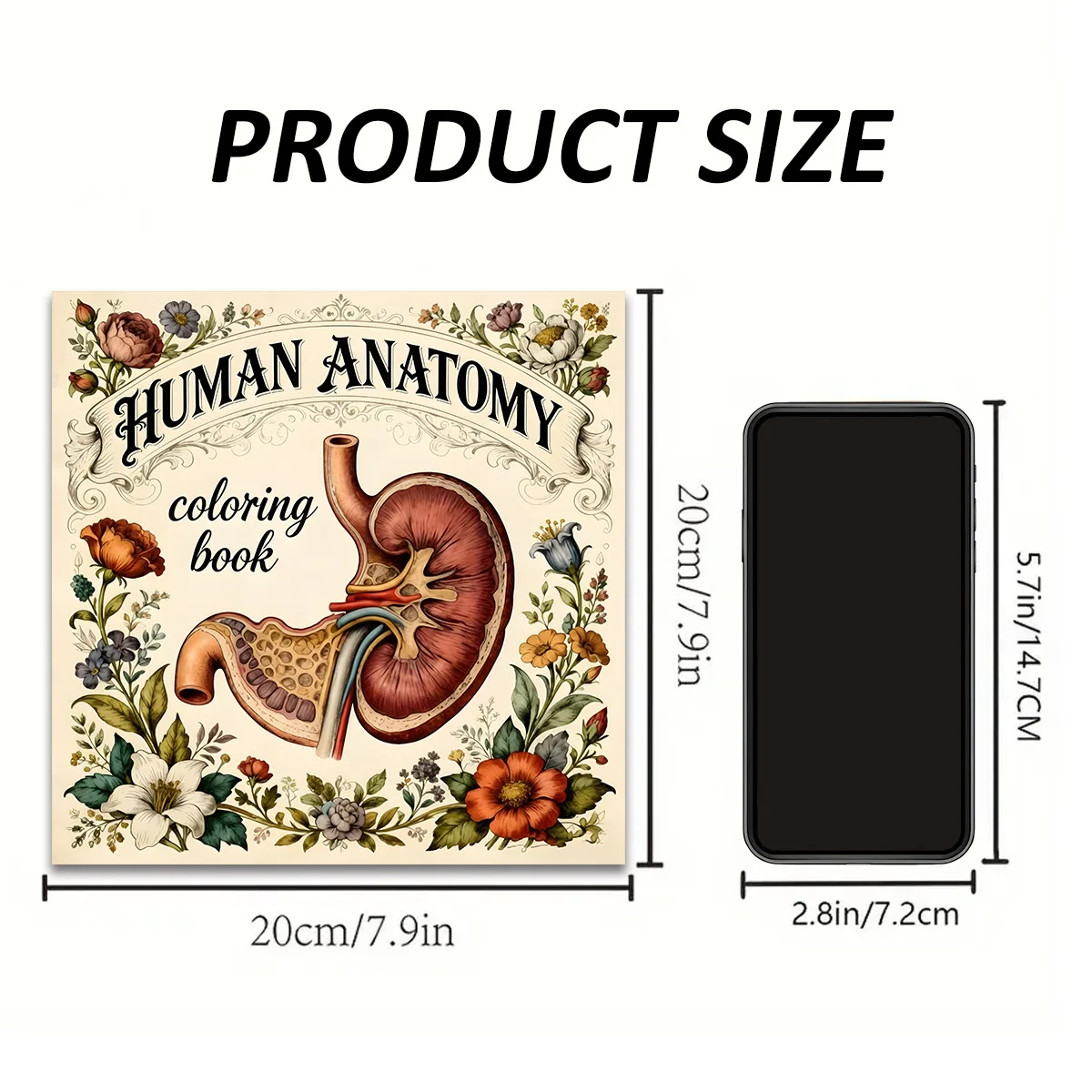 Vintage Human Anatomy Coloring Book Antique Botanical Floral Human Internal Organ Medical Body Diagram Learning Sketch Notebook