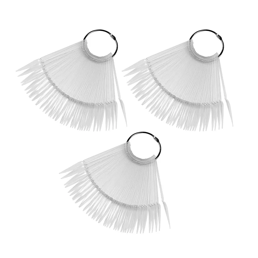 Juego de 3 puntas en forma de abanico, Kit de práctica, palos de exhibición transparentes para entrenamiento artístico, paleta de colores, puntas de práctica de uñas, tarjeta de exhibición de uñas