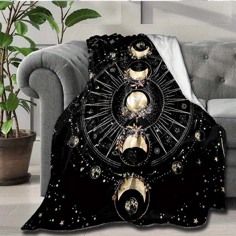 Moon Witchcraft Tarot Astrology Printed Polyester Blanket, Soft Warm Throw for Bed, Sofa, Office Chair, Room Decor, Christmas