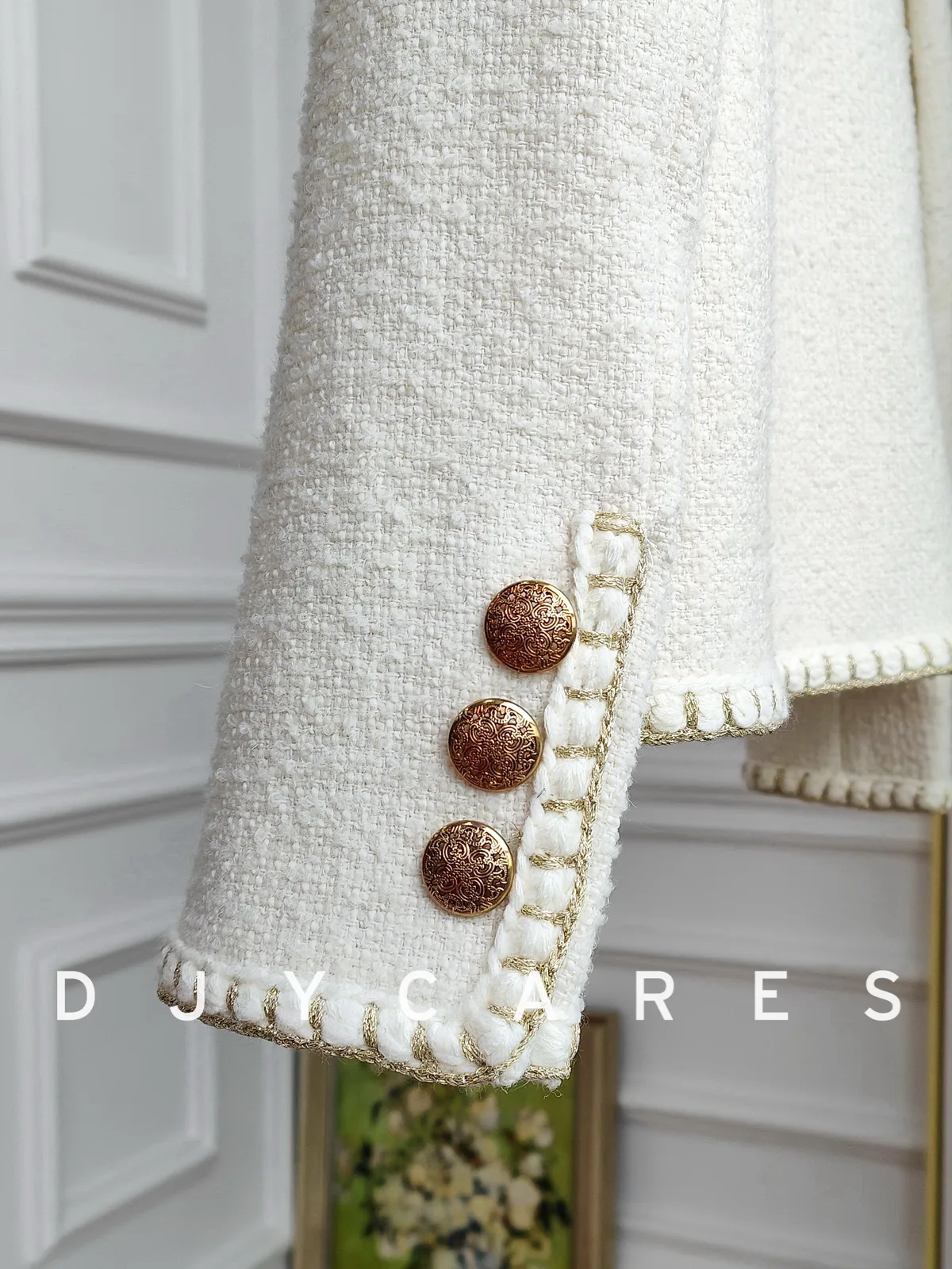 เสื้อโค้ทตกแต่งขอบด้วยลวดสีทองแบบทวีดหยาบแบบใหม่ สไตล์อเนกประสงค์